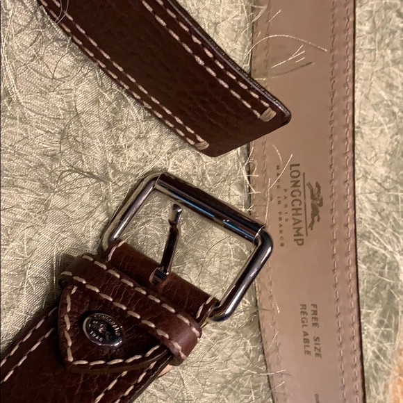 Longchamp leather stitched belt - silver hardware main image 4
